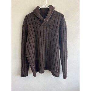 Vintage Lands’ End Sweater Mens XL Merino Wool Pullover Brown Ribbed